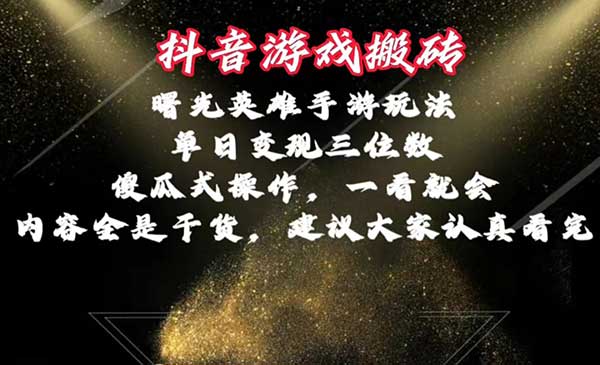 抖音游戏搬砖/曙光英雄-柚子网创