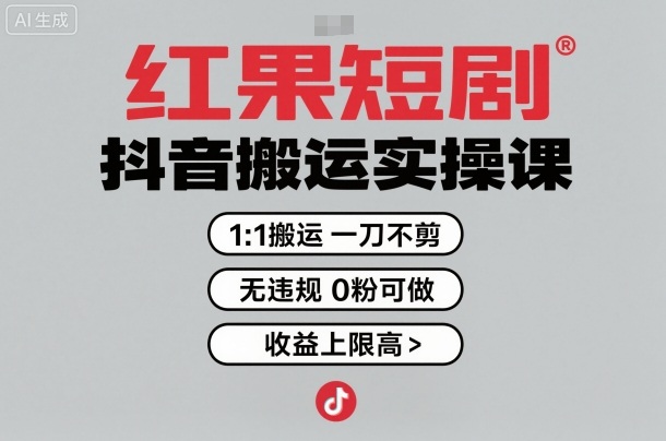 红果短剧拉新之抖音搬运实操课，1：1搬运，一刀不剪，无违规，0粉可做，收益上限高-柚子网创