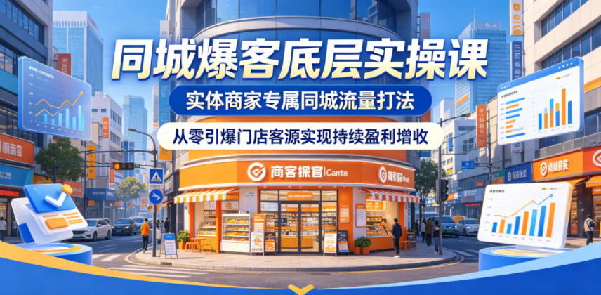 同城爆客底层实操课，实体商家专属同城流量打法，从零引爆门店客源实现持续盈利增收-柚子网创