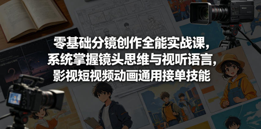 零基础分镜创作全能实战课，系统掌握镜头思维与视听语言，影视短视频动画通用接单技能-柚子网创