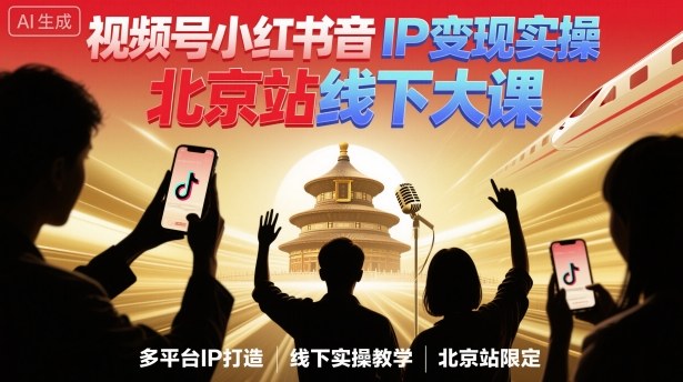 视频号小红书抖音IP变现实操北京站线下大课，40+行业短视频高变现姿势，100+IP高变现实操技术-柚子网创