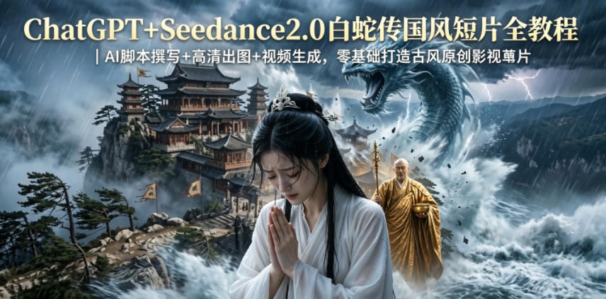 ChatGPT+Seedance2.0白蛇传国风短片全教程｜AI脚本撰写+高清出图+视频生成，零基础打造古风原创影视短片-柚子网创