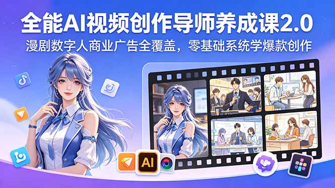 全能AI视频创作导师养成课2.0，漫剧数字人商业广告全覆盖，零基础系统学爆款创作-柚子网创