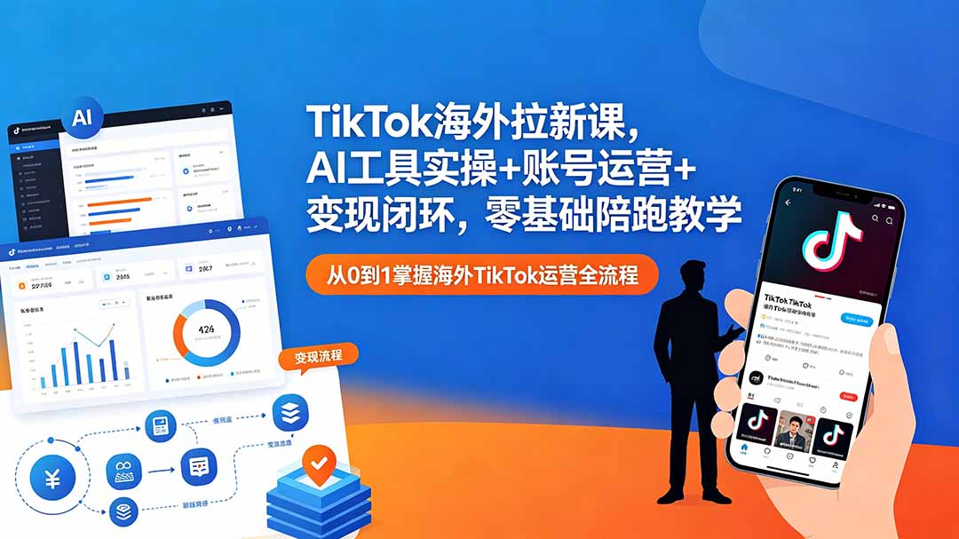 TikTok海外拉新课，AI工具实操+账号运营+变现闭环，零基础陪跑教学-柚子网创
