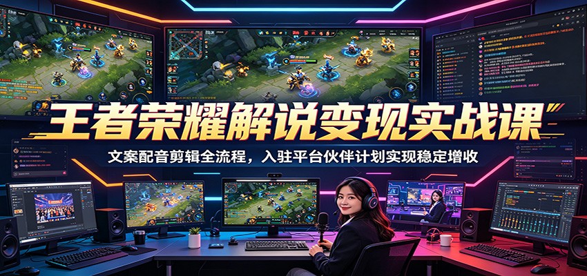 王者荣耀解说变现实战课：文案配音剪辑全流程，入驻平台伙伴计划实现稳定增收-柚子网创