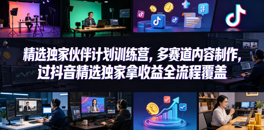 小豁食堂精选独家伙伴计划训练营，多赛道内容制作，过抖音精选独家拿收益全流程覆盖-柚子网创
