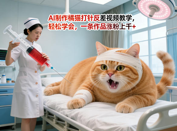 AI制作橘猫打针反差视频教学，轻松学会，一条作品涨粉上千+-柚子网创
