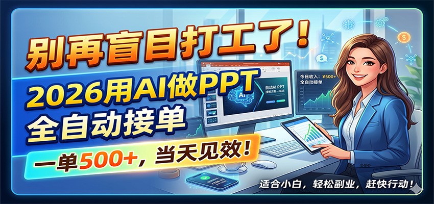 别再盲目打工了！2026用AI做PPT全自动接单，一单5张+，当天见效！-柚子网创