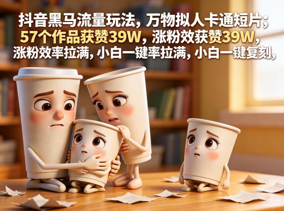 抖音黑马流量玩法，万物拟人卡通短片，57个作品获赞39W，涨粉效率拉满，小白一键复刻，保姆级拆解-柚子网创