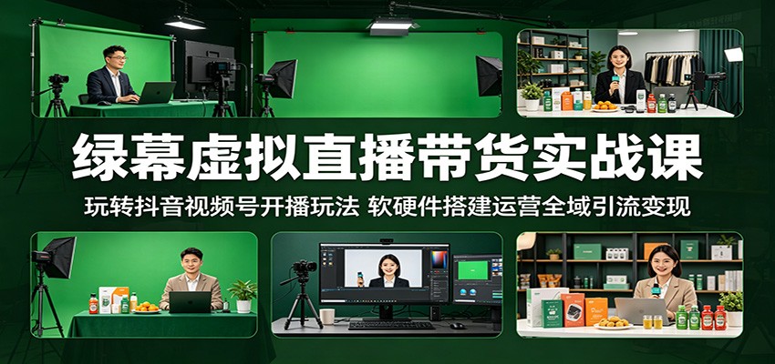 绿幕虚拟直播带货实战课：玩转抖音视频号开播玩法，软硬件搭建运营全域引流变现-柚子网创