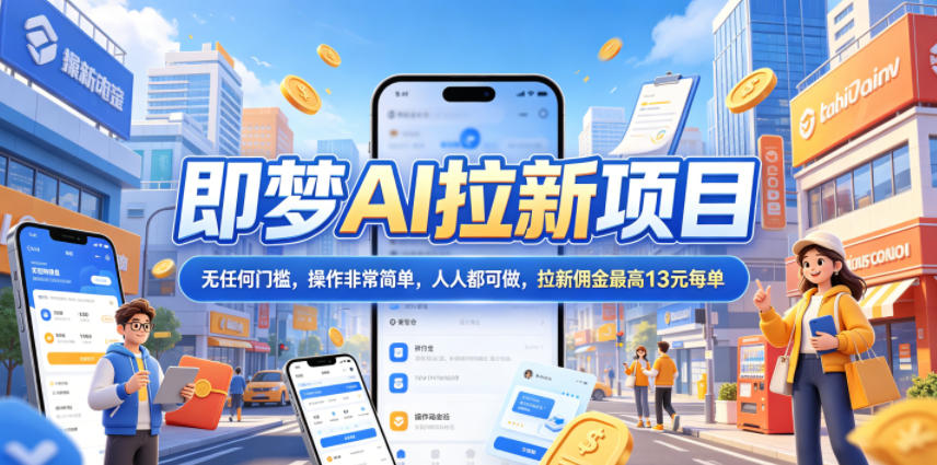 2026年即梦AI拉新项目最新玩法，无任何门槛，操作非常简单，人人都可做，拉新佣金最高13元每单-柚子网创