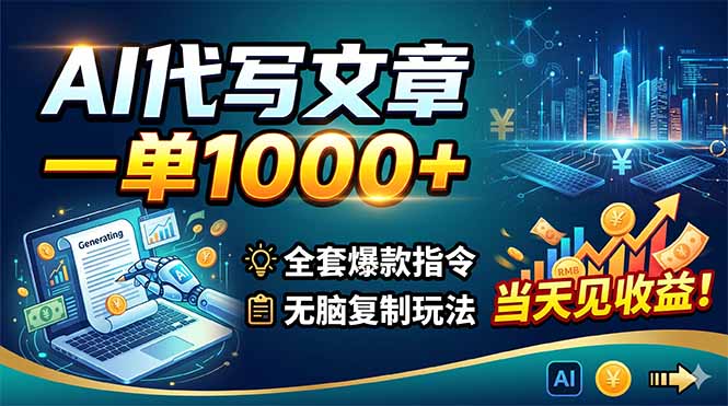 AI代写文章，一单1000+，全套爆款指令+无脑复制玩法，当天见收益！-柚子网创