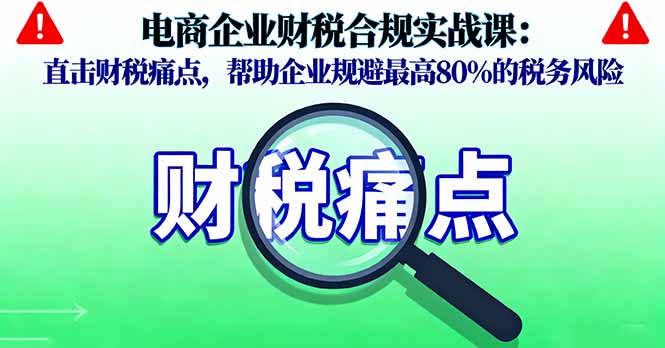 电商企业财税合规实战课，直击财税痛点，帮助企业规避最高80%的税务风险-柚子网创