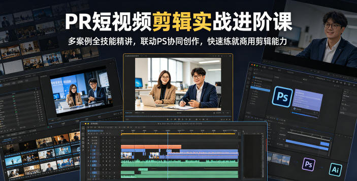 PR短视频剪辑实战进阶课，多案例全技能精讲，联动PS协同创作，快速练就商用剪辑能力-柚子网创