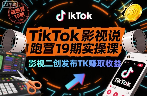 TikTok影视解说陪跑营19期实操课，影视二创发布TK賺取收益，万播收益50美金(更新)-柚子网创