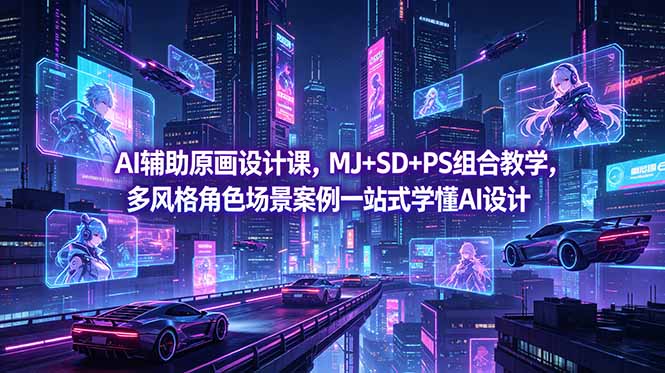 AI辅助原画设计课，MJ+SD+PS组合教学，多风格角色场景案例一站式学懂AI设计-柚子网创