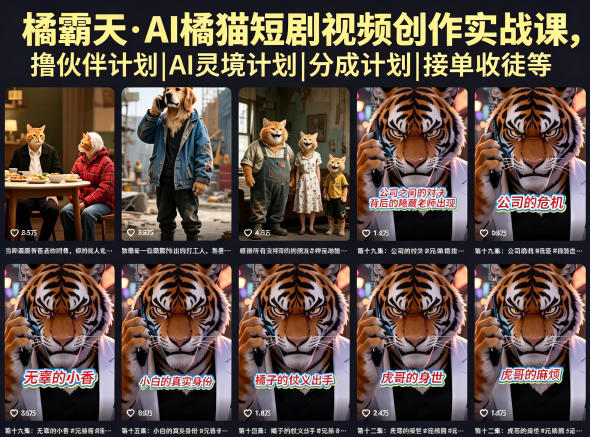 橘霸天·AI橘猫短剧视频创作实战课，撸伙伴计划|AI灵境计划|分成计划|接单收徒等-柚子网创