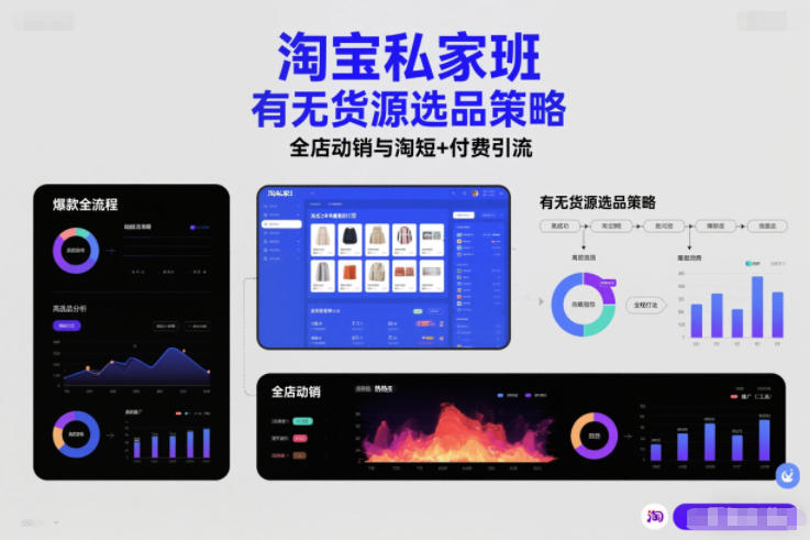 淘宝私家班，有无货源选品策略，高成功率爆款全流程打法，全店动销与淘短+付费引流(更新2026年4月)-柚子网创