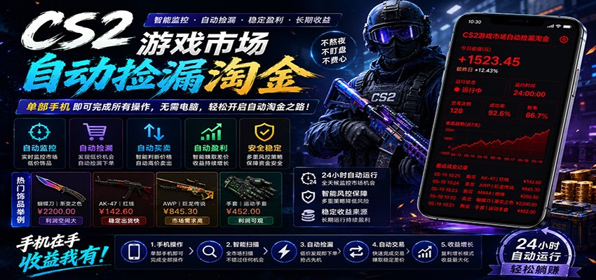 CSGO挂机捡漏项目通过利用游戏饰品交易机制，结合薄凉软件辅助捡漏，实现盈利-柚子网创