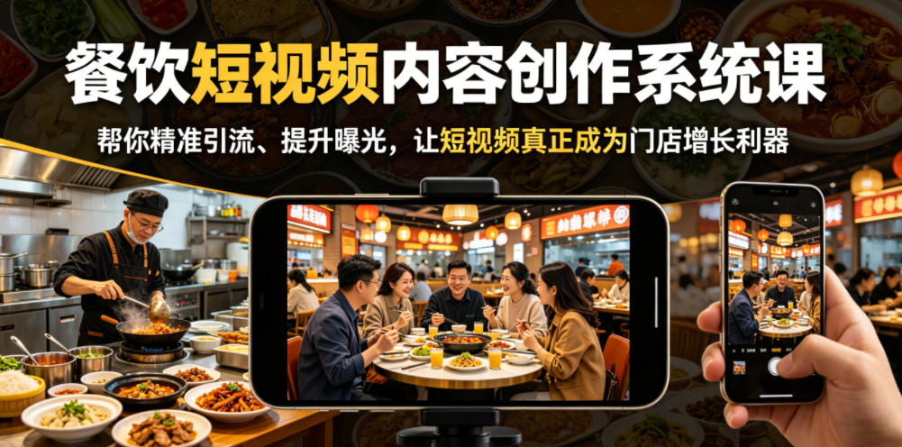餐饮短视频内容创作系统课，帮你精准引流、提升曝光，让短视频真正成为门店增长利器-柚子网创