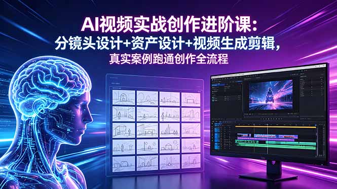 AI视频实战创作进阶课：分镜头设计+资产设计+视频生成剪辑，真实案例跑通创作全流程-柚子网创