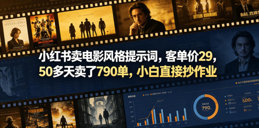 小红书卖电影风格提示词，客单价29，50多天卖了790单，小白直接抄作业！-柚子网创