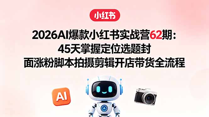 2026AI爆款小红书实战营62期：45天掌握定位选题封面涨粉脚本拍摄剪辑开店带货全流程-柚子网创