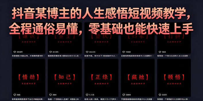 抖音某博主的灰太狼人生感悟短视频教学，全程通俗易懂，零基础也能快速上手-柚子网创