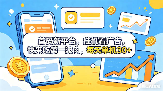 首码新平台，挂G自动看广告，快来吃第一波肉，每天单机30+，可矩阵放大【揭秘】-柚子网创