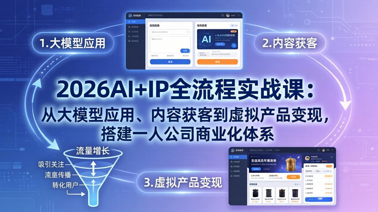 2026AI+IP全流程实战课：从大模型应用、内容获客到虚拟产品变现，搭建一人公司商业化体系-柚子网创