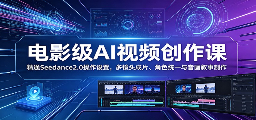 电影级AI视频创作课：精通Seedance2.0操作设置，多镜头成片、角色统一与音画叙事制作-柚子网创