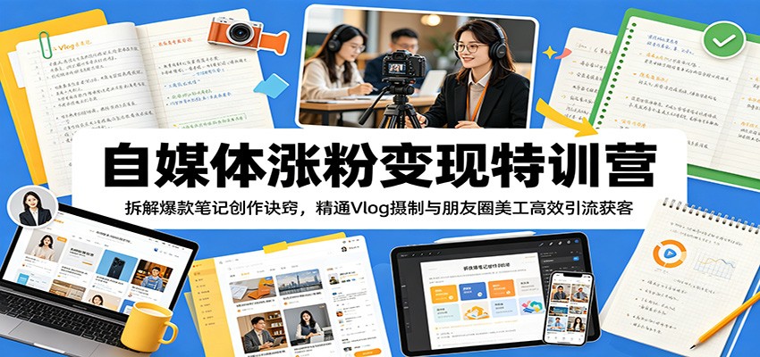 自媒体涨粉变现特训营：拆解爆款笔记创作诀窍，精通Vlog摄制与朋友圈美工高效引流获客-柚子网创