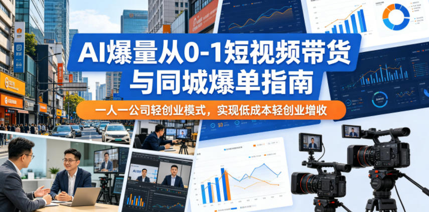 AI爆量从0-1短视频带货与同城爆单指南，一人一公司轻创业模式，实现低成本轻创业增收-柚子网创