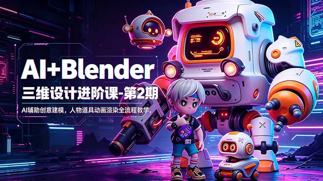 AI+Blender三维设计进阶课-第2期：AI辅助创意建模，人物道具动画渲染全流程教学-柚子网创