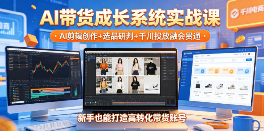 AI带货成长系统实战课，AI剪辑创作+选品研判+千川投放融会贯通，新手也能打造高转化带货账号(更新2026年)-柚子网创