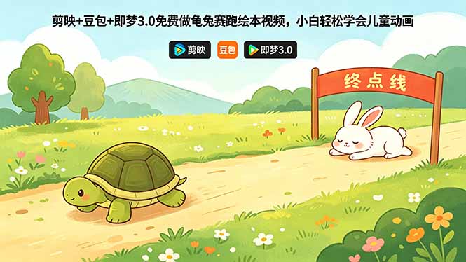 剪映+豆包+即梦3.0免费做龟兔赛跑绘本视频，小白轻松学会儿童动画-柚子网创