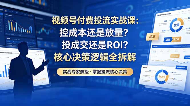 视频号付费投流实战课-5月：控成本还是放量？投成交还是ROI？核心决策逻辑全拆解-柚子网创