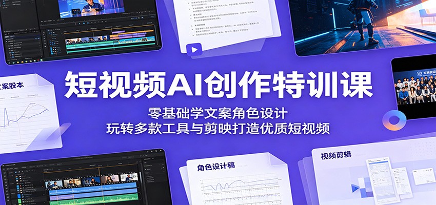 短视频AI创作特训课：零基础学文案角色设计，玩转多款工具与剪映打造优质短视频-柚子网创