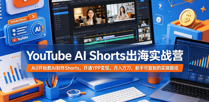 YouTube AI Shorts出海实战营，从0开始教AI制作Shorts，开通YPP变现，月入万刀，新手可复制的实操路径-柚子网创