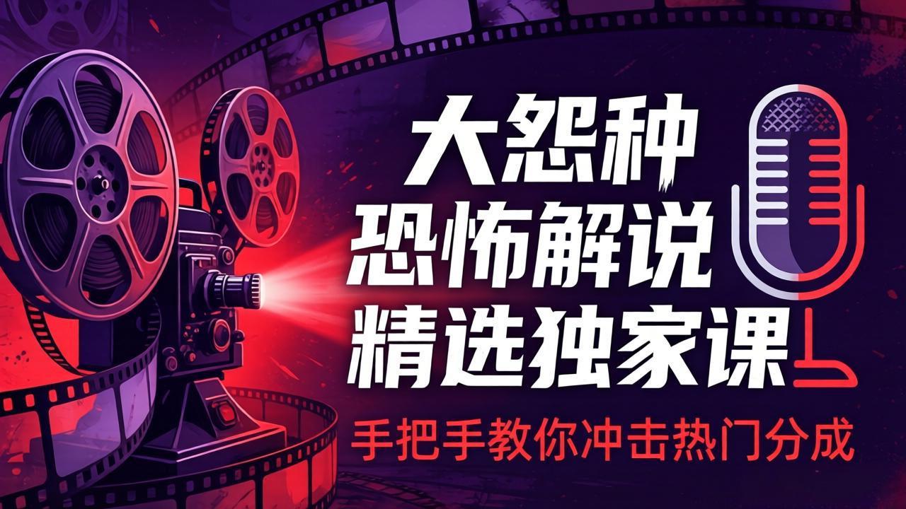 大怨种恐怖解说精选独家课：电影下载+文案配音+片头封面，手把手教你冲击热门分成-柚子网创
