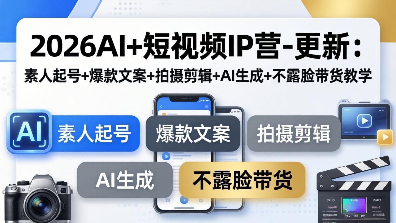 2026AI+短视频IP营-更新：素人起号+爆款文案+拍摄剪辑+AI生成+不露脸带货教学-柚子网创