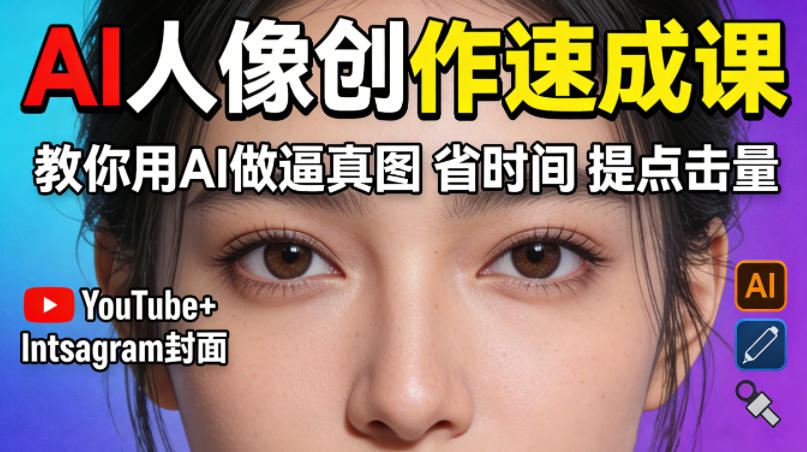 YouTube+Instagram封面没人点？AI人像创作速成课，教你用AI做逼真图，省时间还能提点击量！-柚子网创