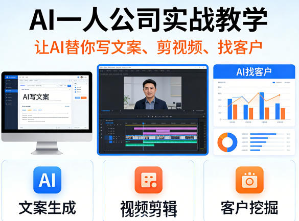 AI一人公司实战教学，让AI替你写文案、剪视频、找客户-柚子网创