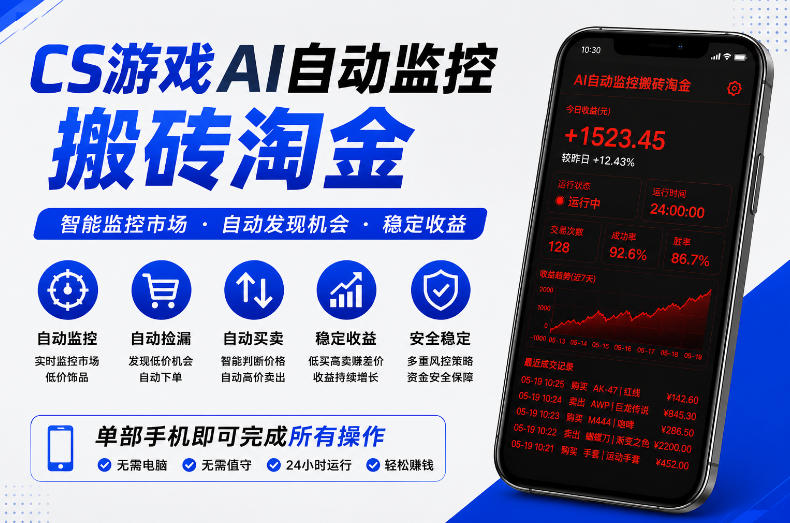 CS游戏AI自动监控搬砖淘金，稳定运行多年，支持任何形式验证，日入300+【揭秘】-柚子网创