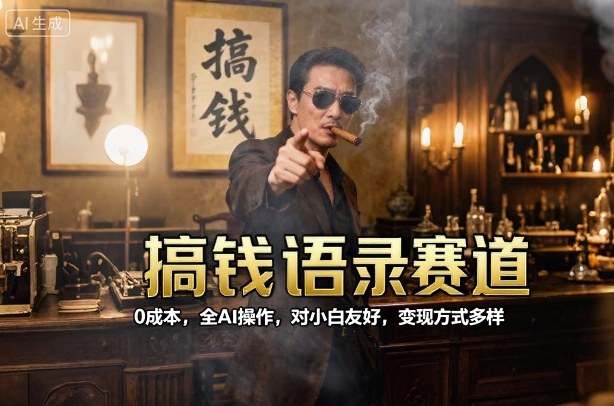 搞钱语录赛道，0成本，全AI操作，对小白友好，变现方式多样-柚子网创