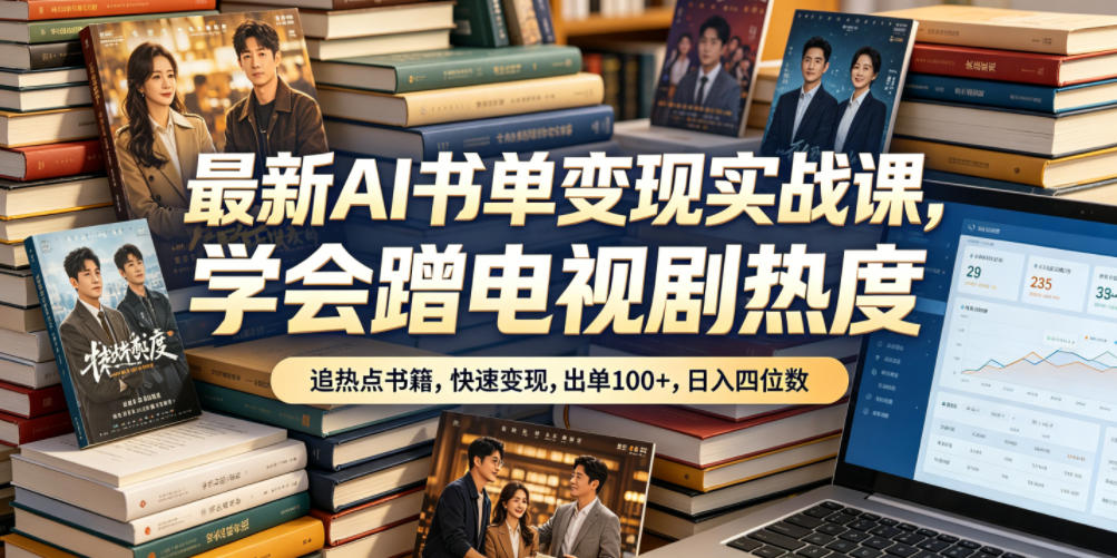 最新AI书单变现实战课，学会蹭电视剧热度，追热点书籍，快速变现，出单100+，日入四位数-柚子网创
