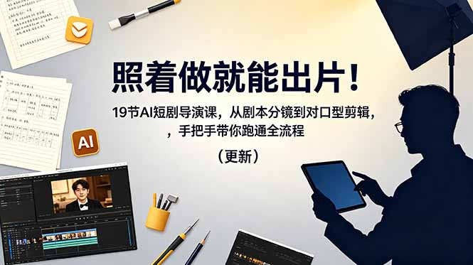 照着做就能出片！19节AI短剧导演课，从剧本分镜到对口型剪辑，手把手带你跑通全流程(更新-柚子网创