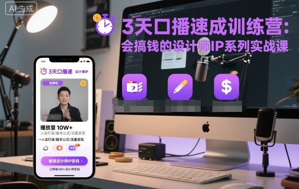 3天口播速成训练营，会搞钱的设计师IP系列实战课-柚子网创