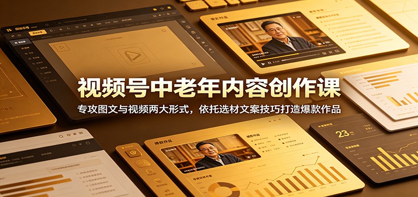 视频号中老年内容创作课：专攻图文与视频两大形式，依托选材文案技巧打造爆款作品-柚子网创