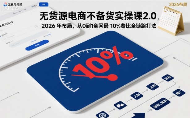 无货源电商不备货实操课2.0，2026年布局，从0到1全网最低10%费比全链路打法【更新26年5月19日】-柚子网创